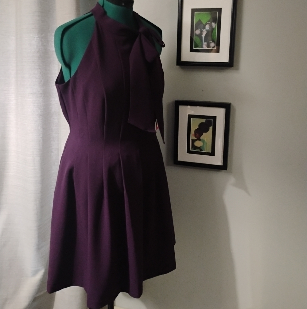 Vince Camuto Women's Bow-Neck Fit & Flare Dress Purple Sz 16 NWT - Picture 4 of 10